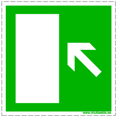 303 ISO 7010 evakuatsioonitee suund üles vasakul 303 - Evakuatsioonimärk. ISO 7010. Evakuatsioonitee suund üles vasakule