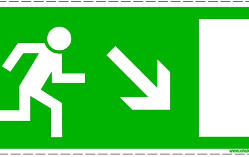 313 - Evakuatsioonimärk. ISO 7010. Evakuatsioonitee alla paremale