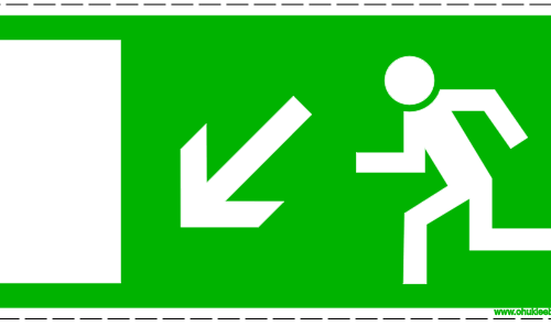 314 - Evakuatsioonimärk. ISO 7010. Evakuatsioonitee alla vasakule