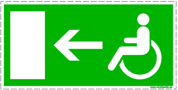 318 piiratud liikumisvõime või ratastooli kasutajate evakuatsioonitee 318 - Evakuatsioonimärk. Piiratud liikumisvõime või ratastooli kasutajate evakuatsioonitee vasakule