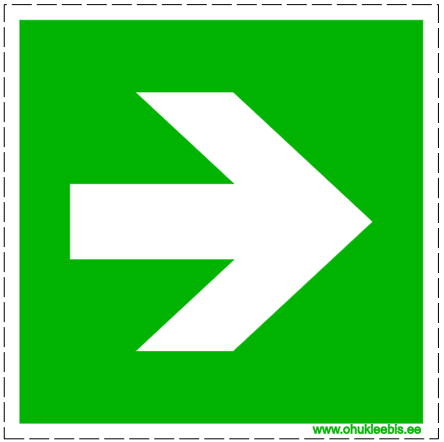 343 avariiväljapääsu suunda näitav viide 343 - Evakuatsioonimärk. Evakuatsioonitee suund paremale