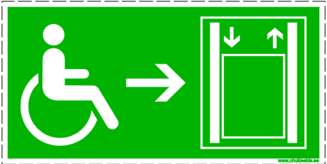 345 345 - Evakuatsioonimärk. ISO 7010. Piiratud liikumisvõime ja ratastooli kasutajate evakuatsioonitee paremale