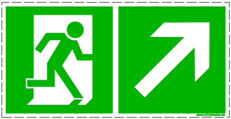 357 - Evakuatsioonimärk. ISO 7010. Evakuatsioonitee üles paremale