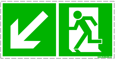 360 - Evakuatsioonimärk. ISO 7010. Evakuatsioonitee alla vasakule