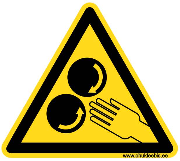 542 - Hoiatusmärk. Oht!  Käte pöörlevate rullikute vahele kinnijäämis oht