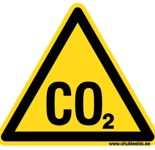 555 - Hoiatusmärk. ISO 3864-2. Oht!  Süsinikdioksiid gaas ja võimalik lämbumise oht
