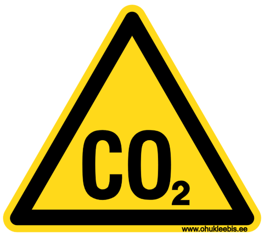 555 - Hoiatusmärk. ISO 3864-2. Oht!  Süsinikdioksiid gaas ja võimalik lämbumise oht