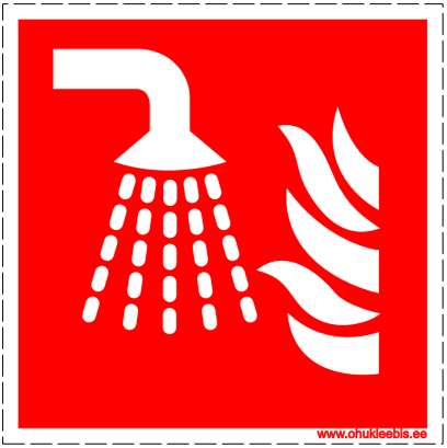 F011 - Tuleohutus. ISO 7010. Veeuduga pihusti või sarnase statsionaarse tulekustutussüsteemi asukoht