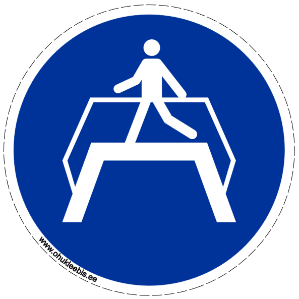 M023 - Kohustusmärk. ISO 7010.  Kasutada jalakäijate silda või kasutada läbipääsu