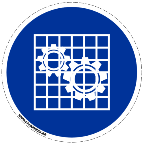 M027 Kaitsevõred ja katted liikuvatel osadel M027 - Kohustusmärk. ISO 7010. Kaitsevõred ja katte liikuvatel osadel