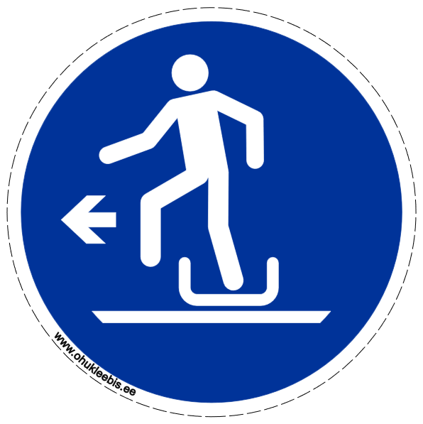 M050 - Kohustusmärk. ISO 7010.  Kelgult vasakule mahatulek