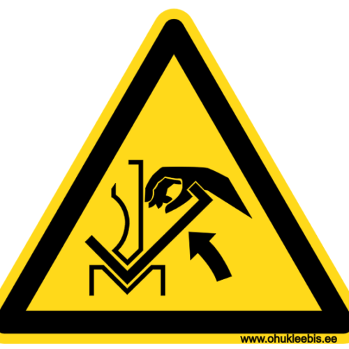 W031 - Hoiatusmärk. ISO 7010. Oht!  Käe muljumise oht seadme ja materjali vahele