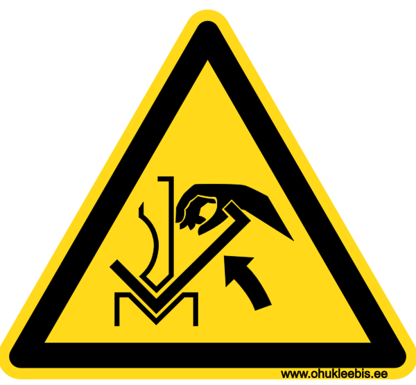 W031 - Hoiatusmärk. ISO 7010. Oht!  Käe muljumise oht seadme ja materjali vahele