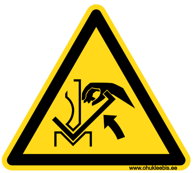 W031 - Hoiatusmärk. ISO 7010. Oht!  Käe muljumise oht seadme ja materjali vahele