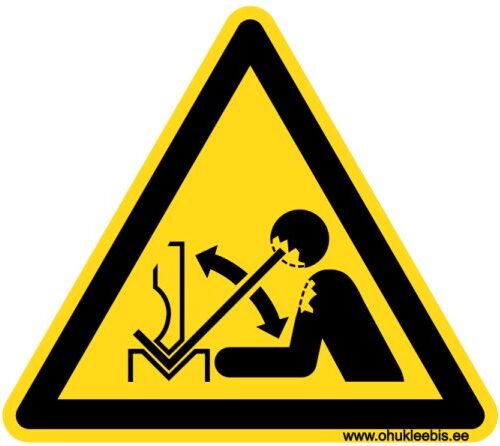 W032 - Hoiatusmärk. ISO 7010. Oht! Painutatava materjali äkiline ja ootamatu liikumine või väljapaiskumine