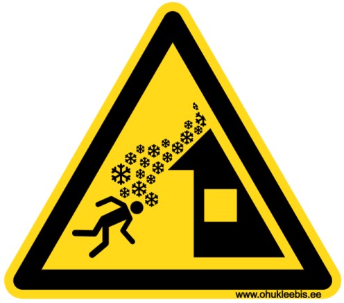 W040 W040 - Hoiatusmärk. ISO 7010. Oht! Katuselt langev lumi või jää. Katuse laviin