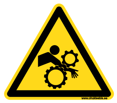 3716 - Hoiatusmärk. ISO 16684. Oht! Kinnijäämisoht. Pöörlevad hammasrattad