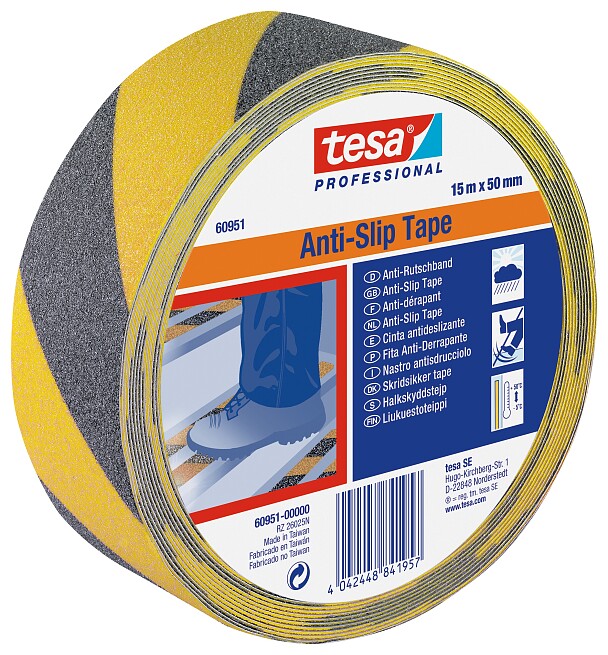 tesa® 60951 libisemistvastane teip kollane-must 15 m x 50 mm